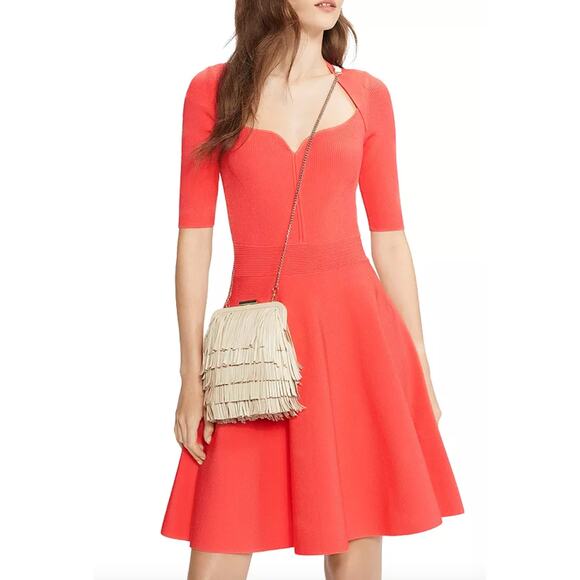 Ted Baker Millly Sweetheart Neckline Dress SOLD OUT ONLINE $249 Size 4 Coral - Picture 1 of 12